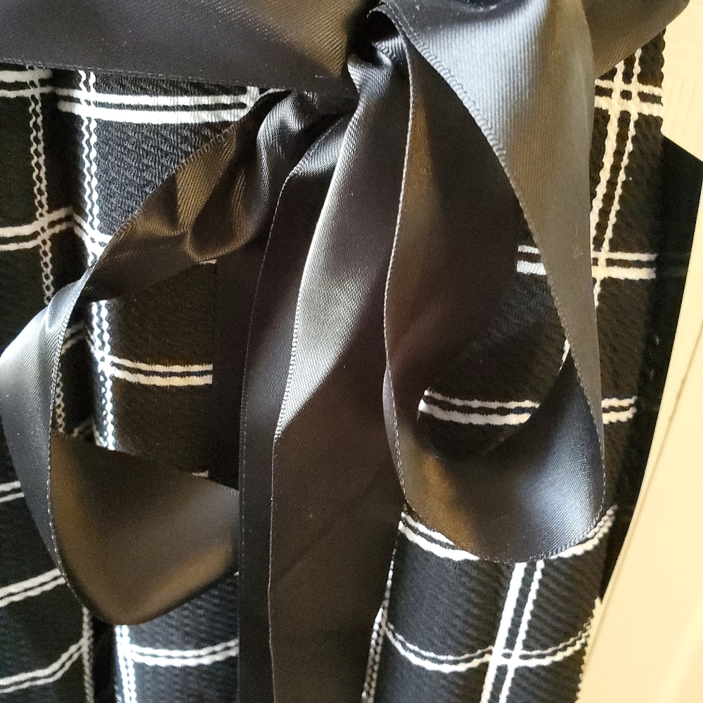 Woman's sleeveless, black/white dress.